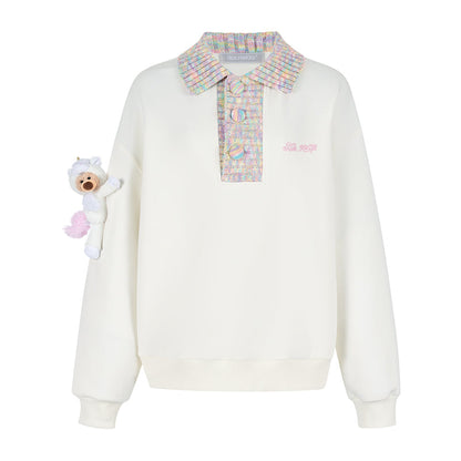 13DE MARZO Unicorn Bear Polo Sweater Beige