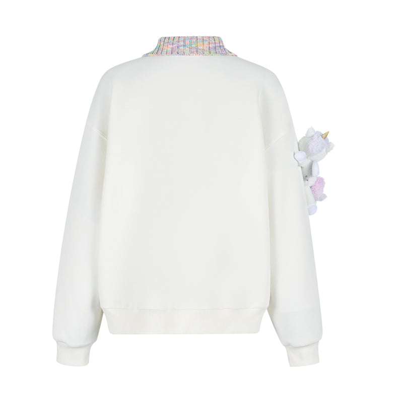 13DE MARZO Unicorn Bear Polo Sweater Beige
