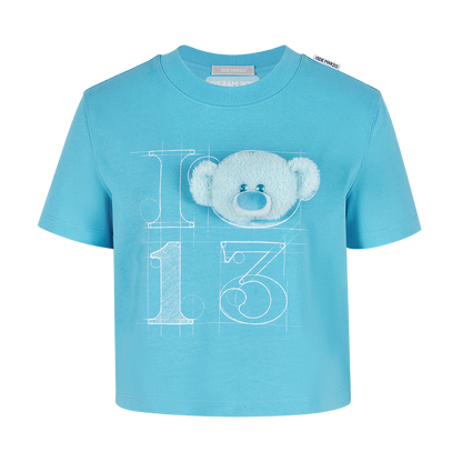 13DE MARZO Doozoo 3-D Bear Cropped Top Blue