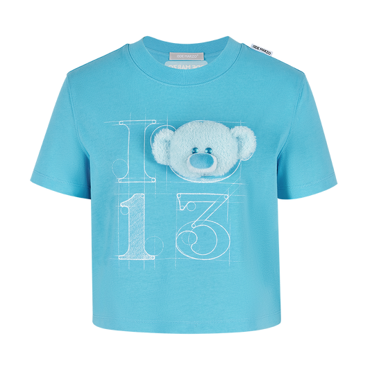13DE MARZO Doozoo 3-D Bear Cropped Top Blue