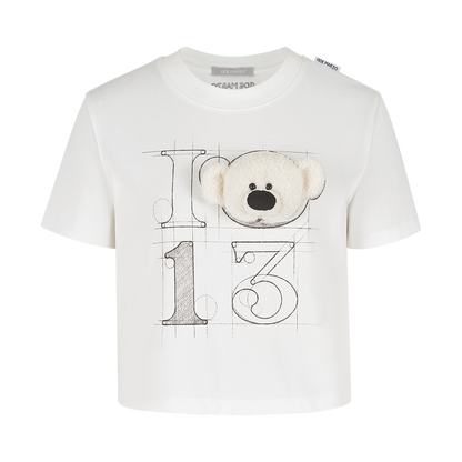 13DE MARZO Doozoo 3-D Bear Cropped Top White