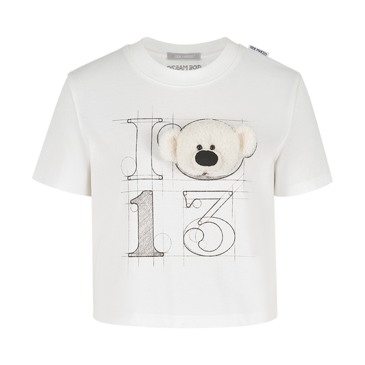 13DE MARZO Doozoo 3-D Bear Cropped Top White