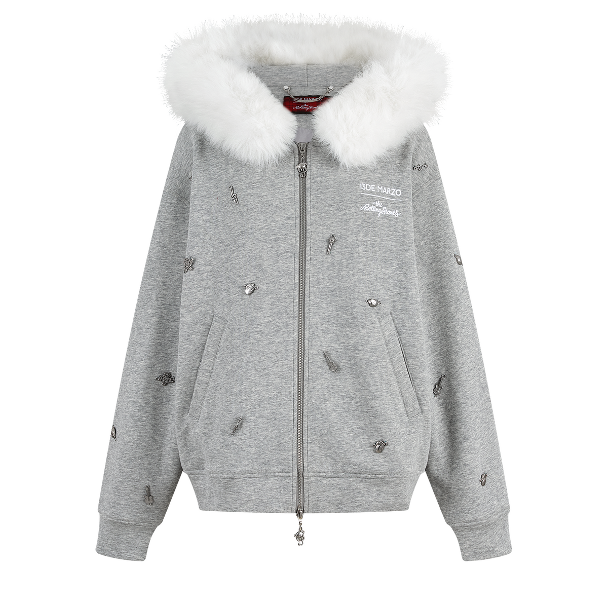 13DE MARZO Rolling Stones  Bear Zip Hoodie Grey