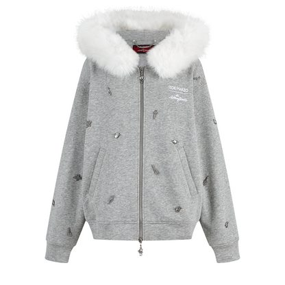 13DE MARZO Rolling Stones  Bear Zip Hoodie Grey
