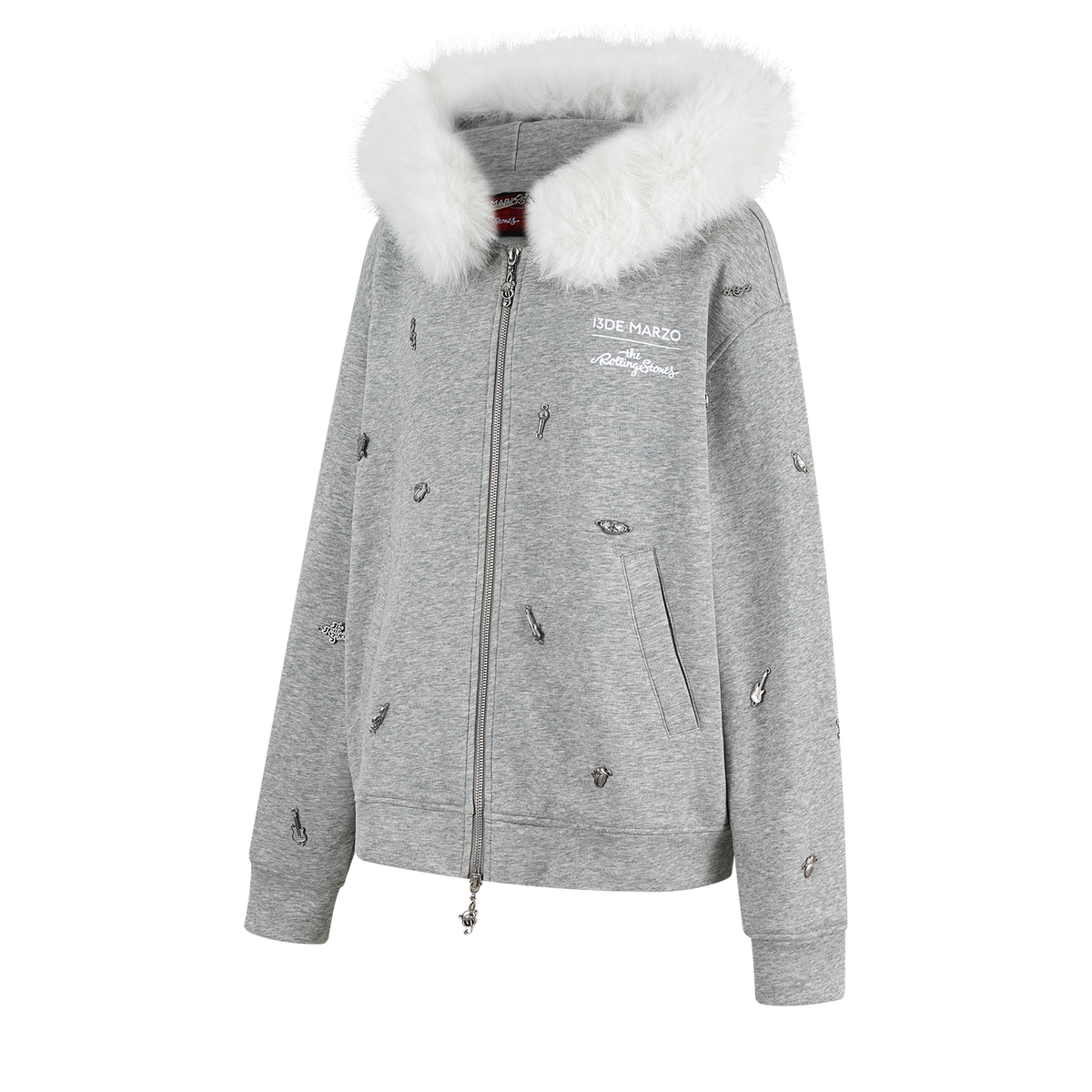 13DE MARZO Rolling Stones  Bear Zip Hoodie Grey