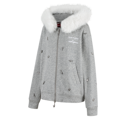 13DE MARZO Rolling Stones  Bear Zip Hoodie Grey