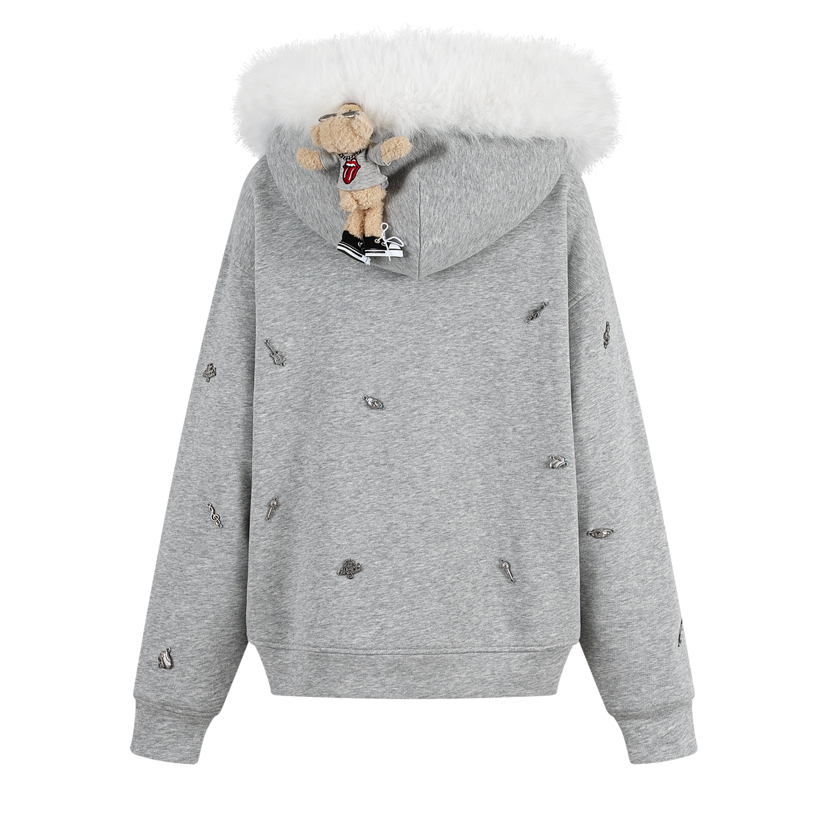 13DE MARZO Rolling Stones  Bear Zip Hoodie Grey