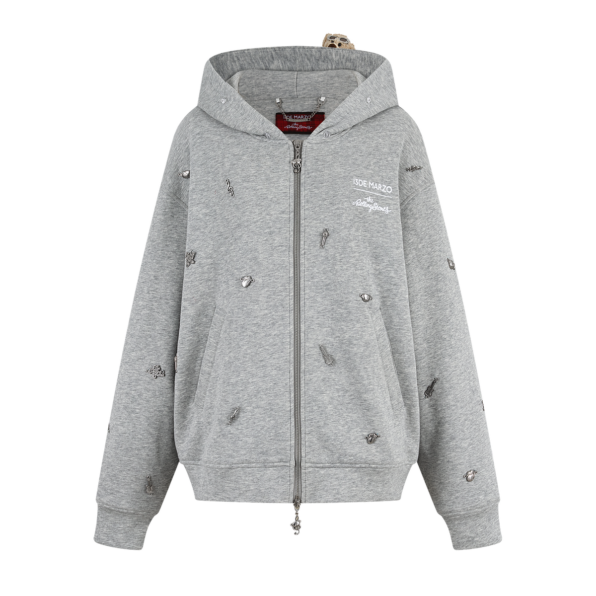 13DE MARZO Rolling Stones  Bear Zip Hoodie Grey