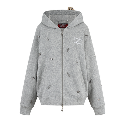 13DE MARZO Rolling Stones  Bear Zip Hoodie Grey