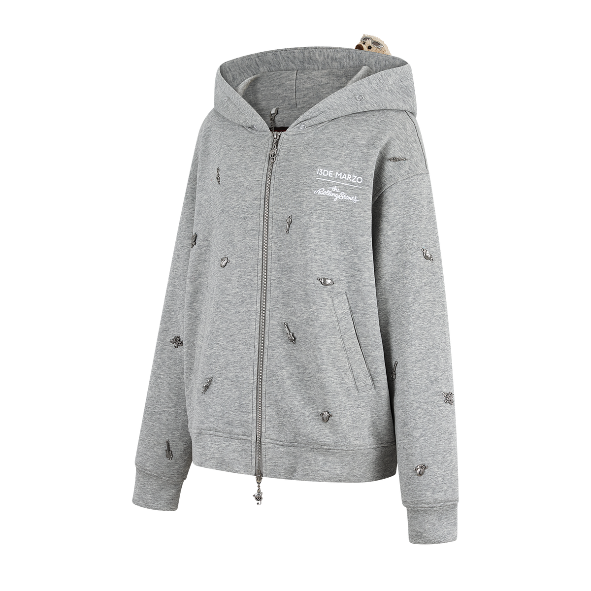 13DE MARZO Rolling Stones  Bear Zip Hoodie Grey