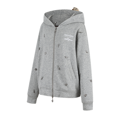 13DE MARZO Rolling Stones  Bear Zip Hoodie Grey