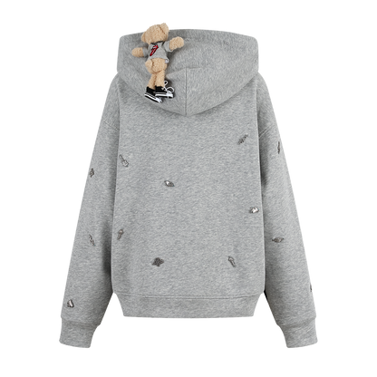 13DE MARZO Rolling Stones  Bear Zip Hoodie Grey