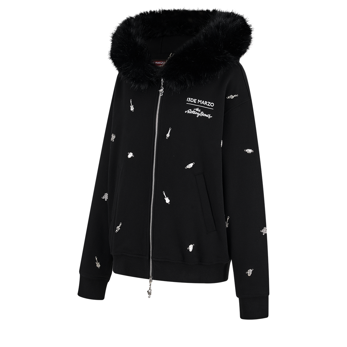 13DE MARZO Rolling Stones  Bear Zip Hoodie Black