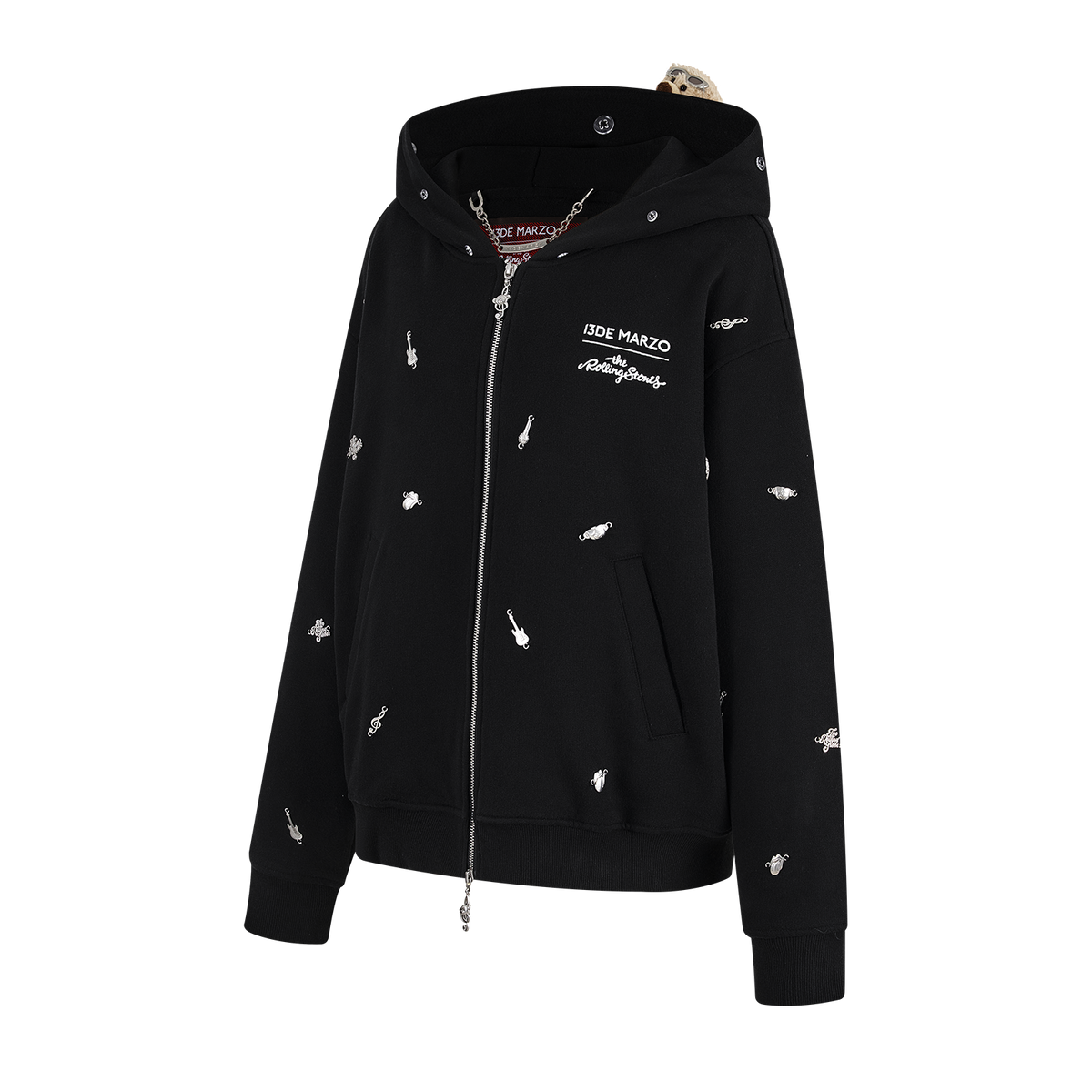 13DE MARZO Rolling Stones  Bear Zip Hoodie Black