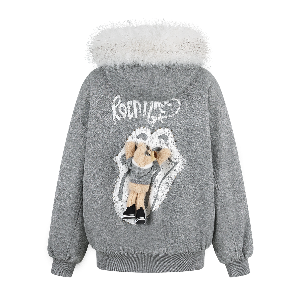 13DE MARZO Rolling Stones Tongue Shimmer Print Jacket Grey