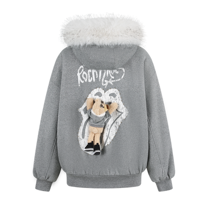 13DE MARZO Rolling Stones Tongue Shimmer Print Jacket Grey