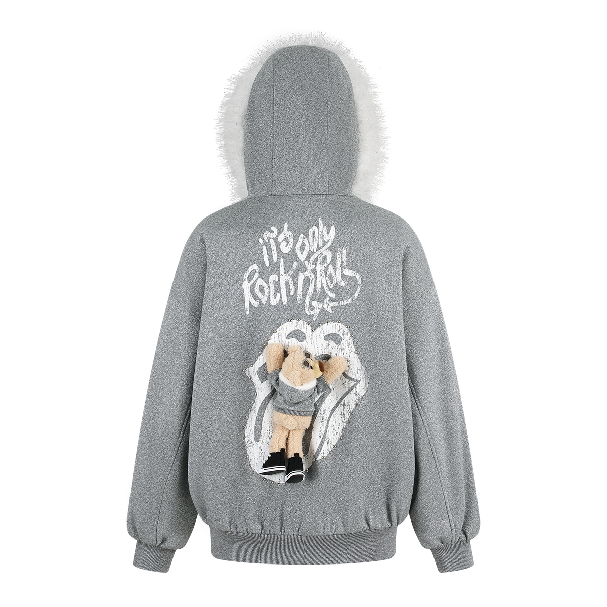 13DE MARZO Rolling Stones Tongue Shimmer Print Jacket Grey