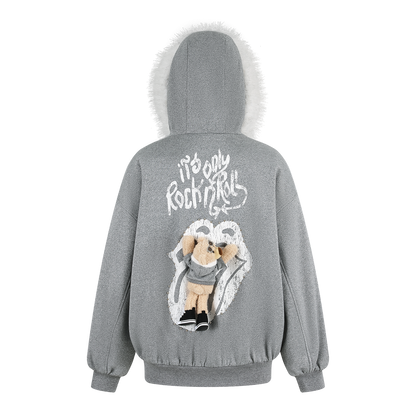 13DE MARZO Rolling Stones Tongue Shimmer Print Jacket Grey