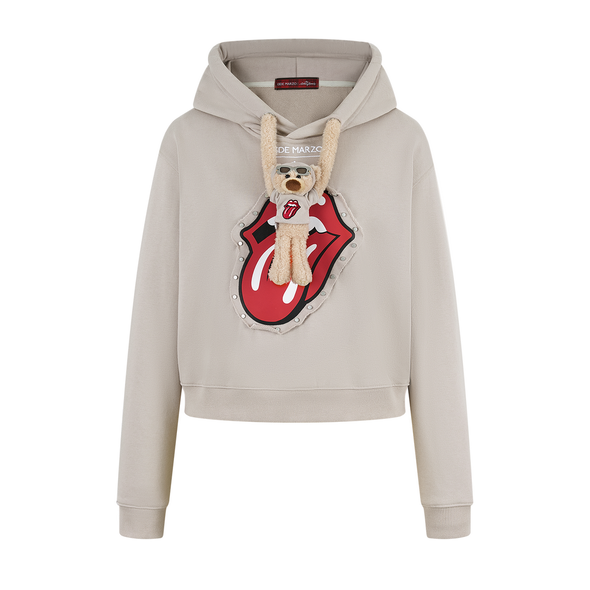 13DE MARZO Rolling Stones Bear Cropped Hoodie Khaki