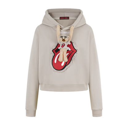 13DE MARZO Rolling Stones Bear Cropped Hoodie Khaki