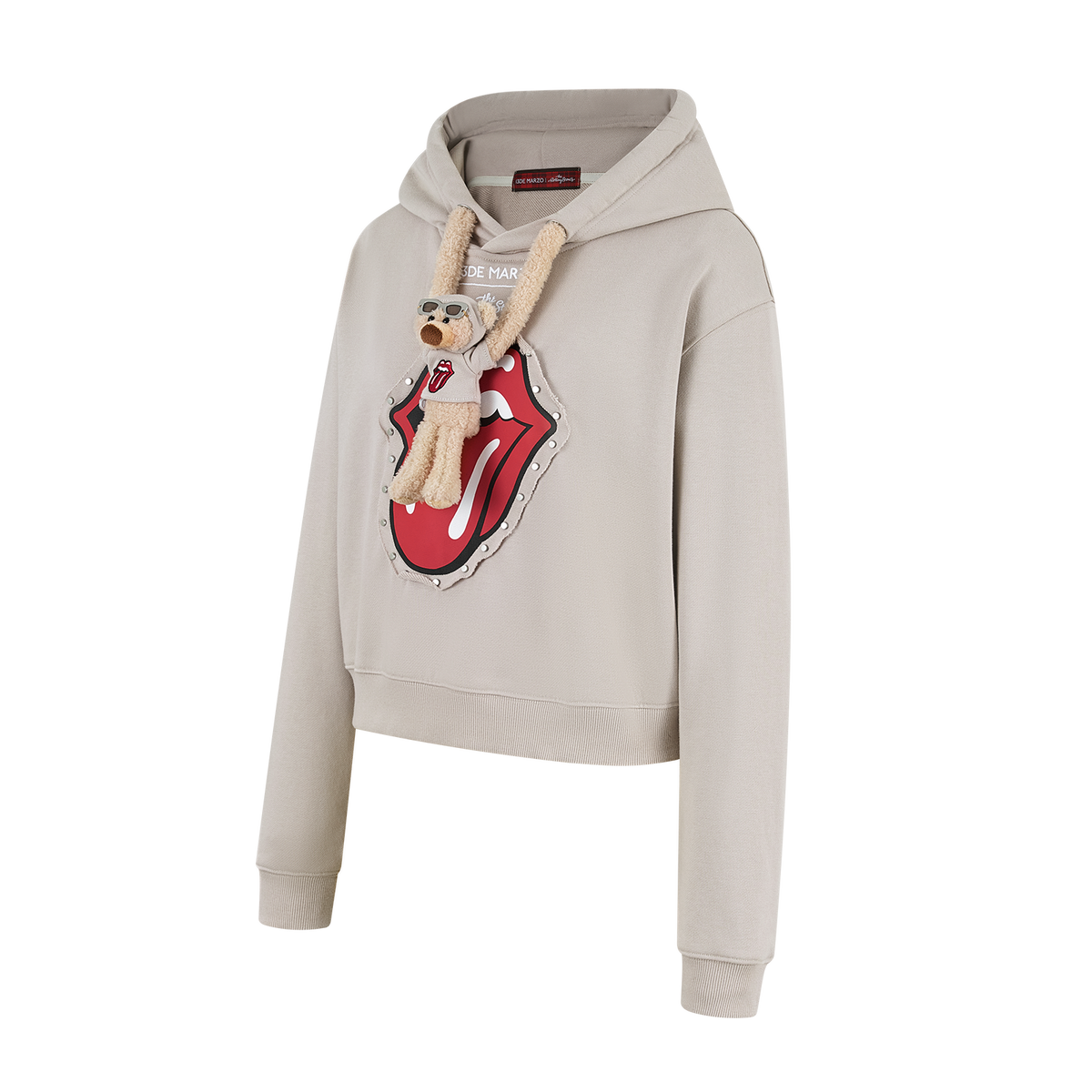 13DE MARZO Rolling Stones Bear Cropped Hoodie Khaki