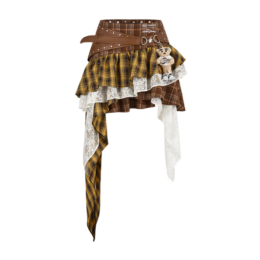 13DE MARZO Rolling Stones Asymmetrical Lace Skirt Yellow