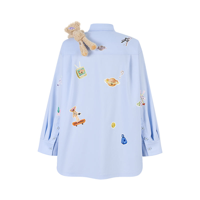 13DE MARZO Bear Stickers Shirt Blue