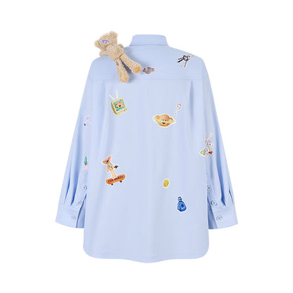 13DE MARZO Bear Stickers Shirt Blue