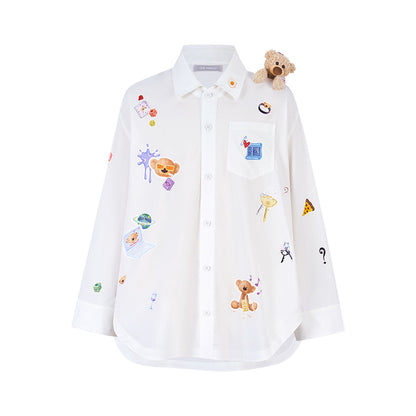 13DE MARZO Bear Stickers Shirt White
