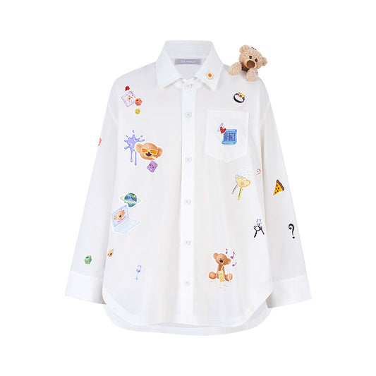 13DE MARZO Bear Stickers Shirt White