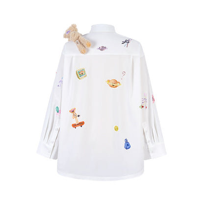 13DE MARZO Bear Stickers Shirt White