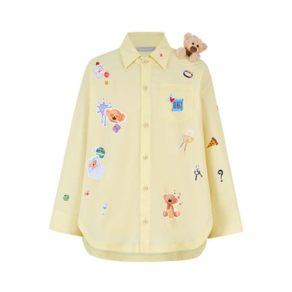 13DE MARZO Bear Stickers Shirt Yellow