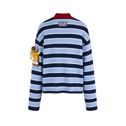 13DE MARZO Snow Bear Polo Stripe Knit Top Blue