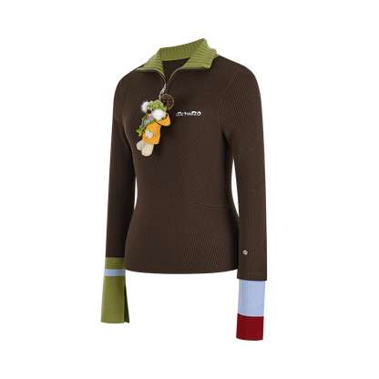 13DE MARZO Snow Bear Asymmetric Cuff Top Brown