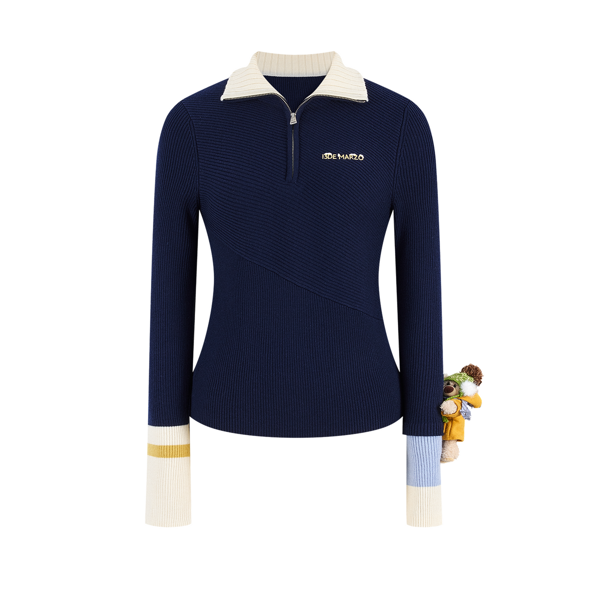 13DE MARZO Snow Bear Asymmetric Cuff Top Navy Blue