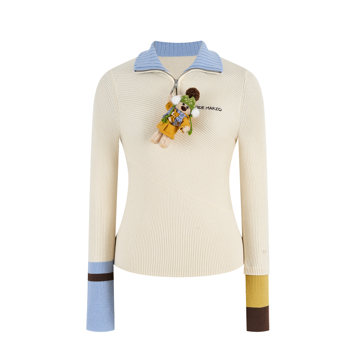 13DE MARZO Snow Bear Asymmetric Cuff Top Beige