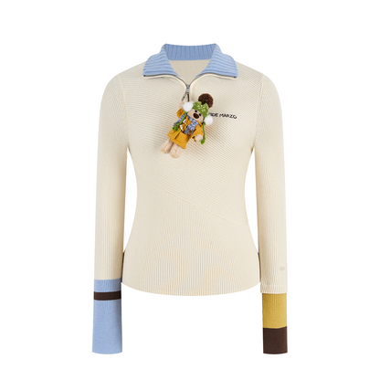13DE MARZO Snow Bear Asymmetric Cuff Top Beige