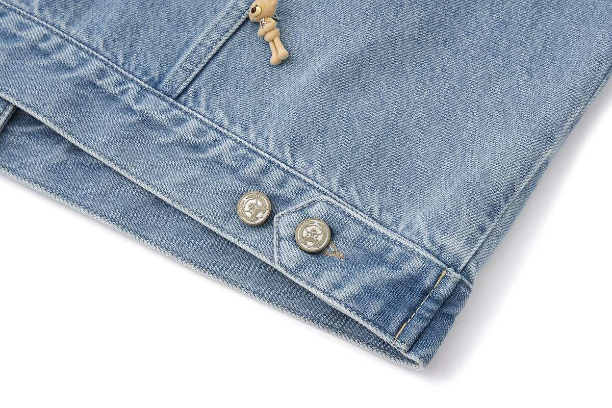 13DE MARZO All-Over Flocked Bear Denim Jacket Blue
