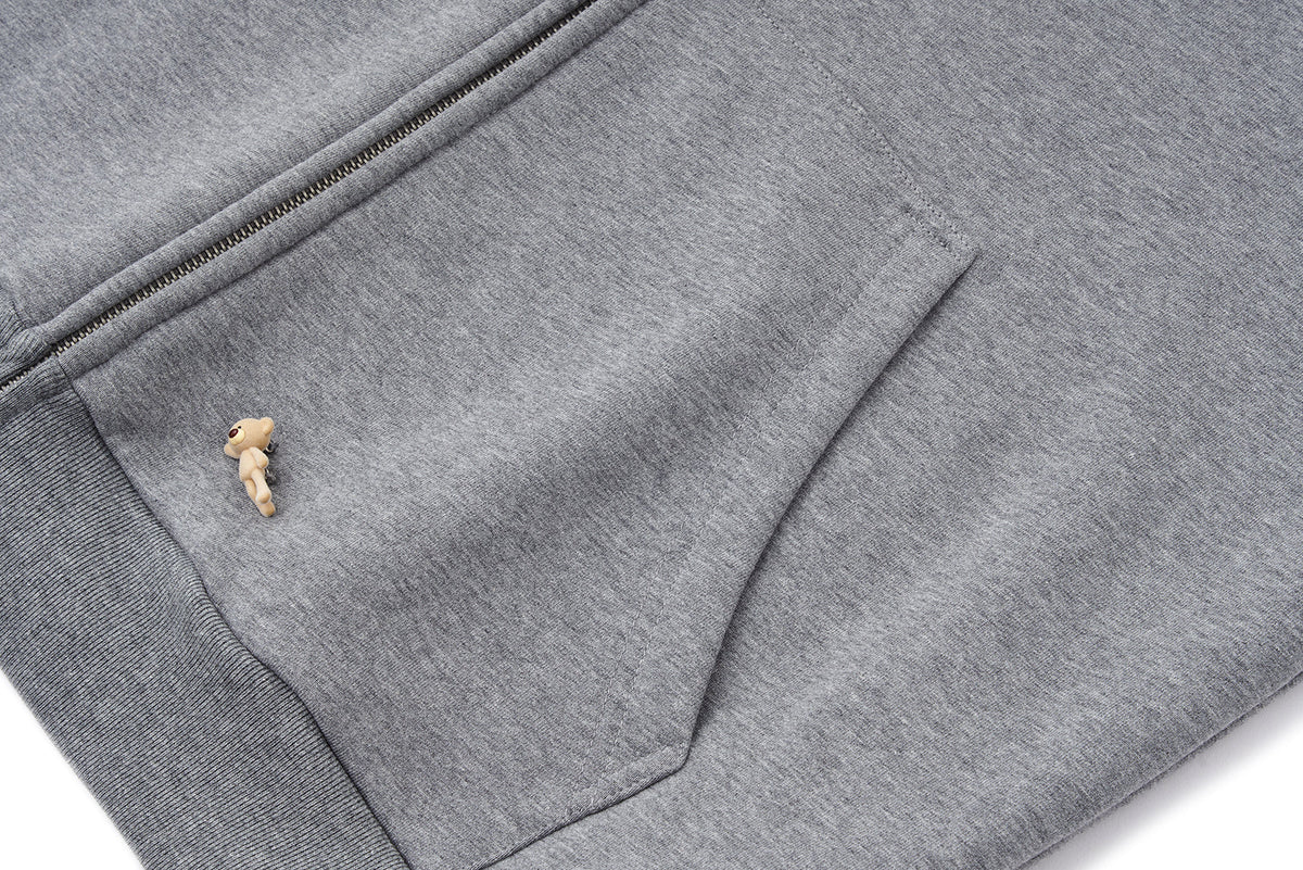 13DE MARZO All-Over Flocked Bear Zipper Hoodie Grey