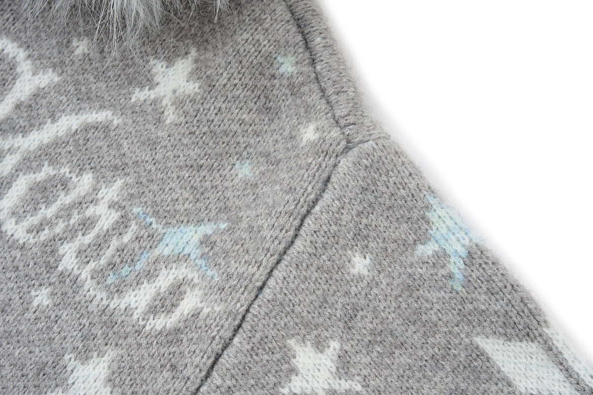 13DE MARZO Fair Isle Collar Zip Hoodie Grey
