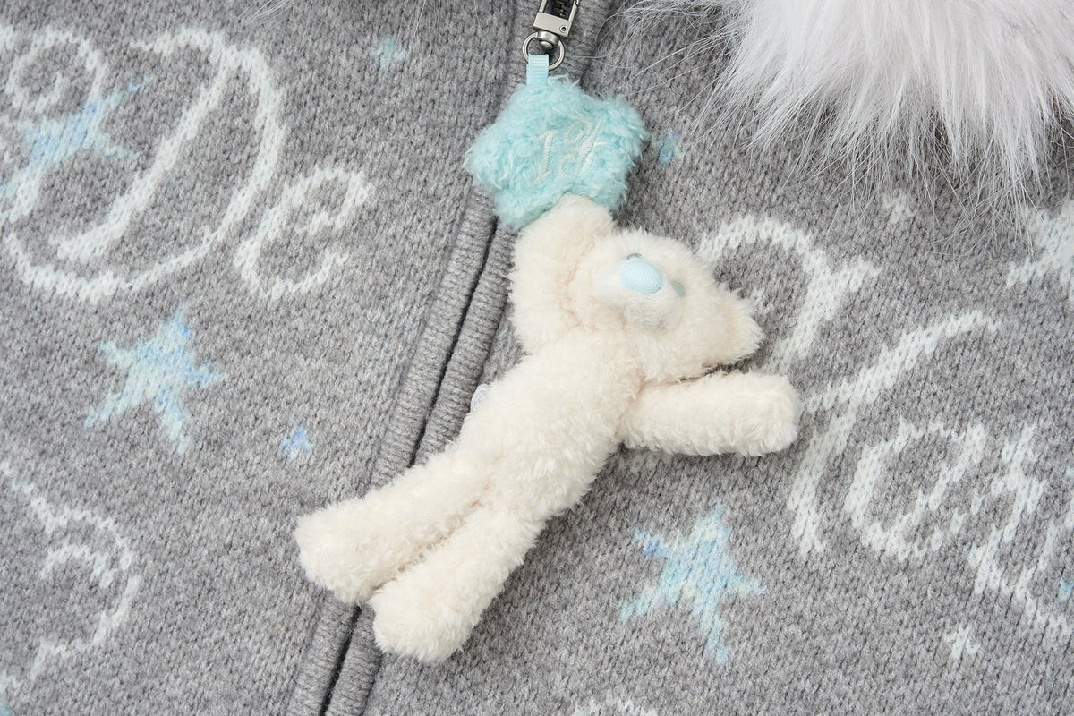 13DE MARZO Fair Isle Collar Zip Hoodie Grey