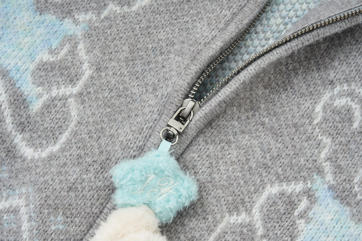 13DE MARZO Fair Isle Collar Zip Hoodie Grey