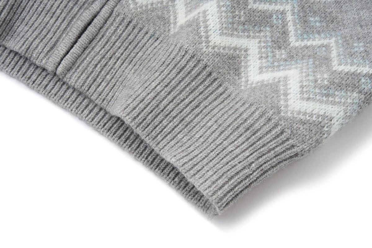 13DE MARZO Fair Isle Collar Zip Hoodie Grey