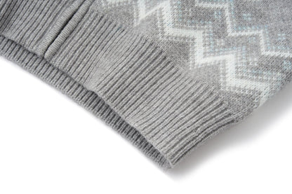 13DE MARZO Fair Isle Collar Zip Hoodie Grey
