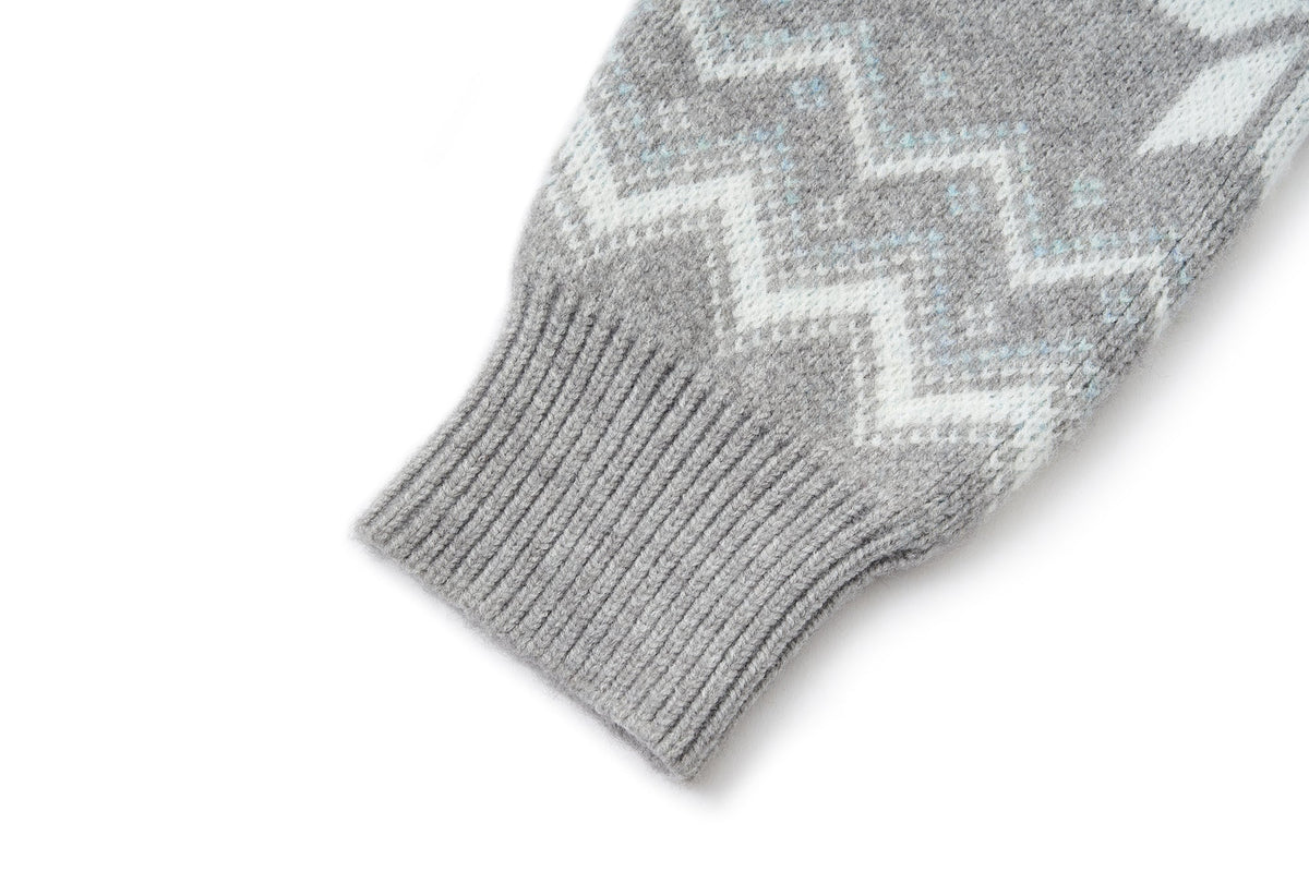 13DE MARZO Fair Isle Collar Zip Hoodie Grey