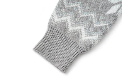 13DE MARZO Fair Isle Collar Zip Hoodie Grey