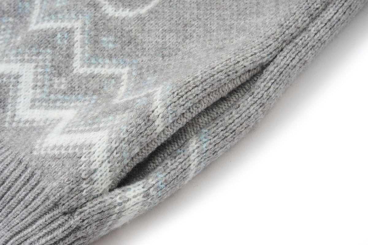 13DE MARZO Fair Isle Collar Zip Hoodie Grey