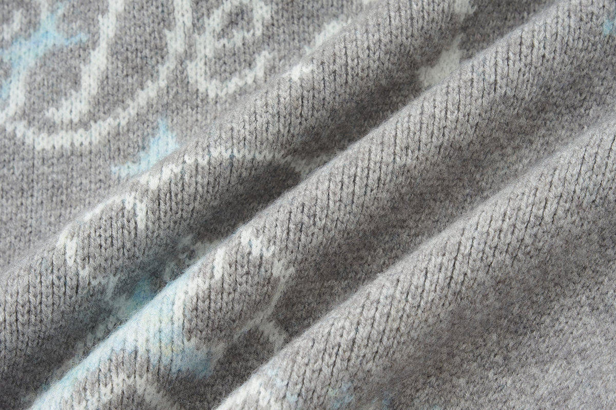 13DE MARZO Fair Isle Collar Zip Hoodie Grey