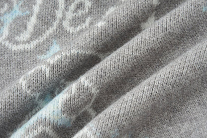 13DE MARZO Fair Isle Collar Zip Hoodie Grey