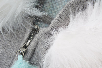 13DE MARZO Fair Isle Collar Zip Hoodie Grey